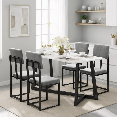 5-Piece Faux Marble Dining Table Set with Upholstered Chairs