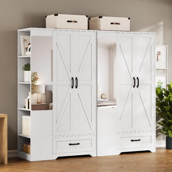 70" Wardrobe with Mirror, 2 Doors, Drawer & Side Shelves