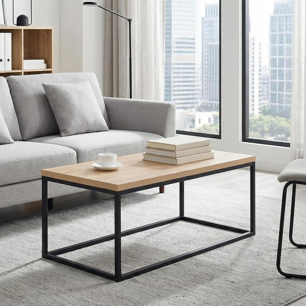40" Rectangle Coffee Table with Black Metal Legs
