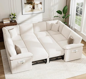 L-Shaped Sectional Sleeper Sofa with Pull-Out Bed and Storage