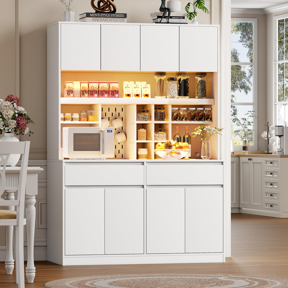71" Tall Kitchen Pantry Cabinet with LED Light & Charging Station