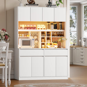 71" Tall Kitchen Pantry Cabinet with LED Light & Charging Station
