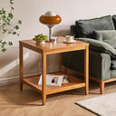 Solid Wood Square Side Table with Storage Shelf