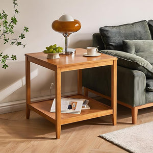 Solid Wood Square Side Table with Storage Shelf