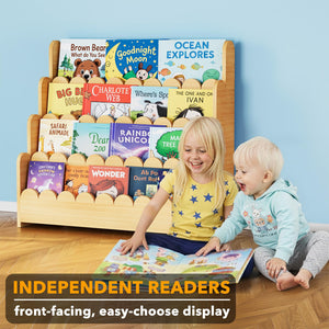 4-Tier Scalloped Kids Bookshelf – Front-Facing Wooden Bookcase