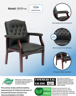 Traditional Vinyl Guest Chair with Mahogany Wood Base