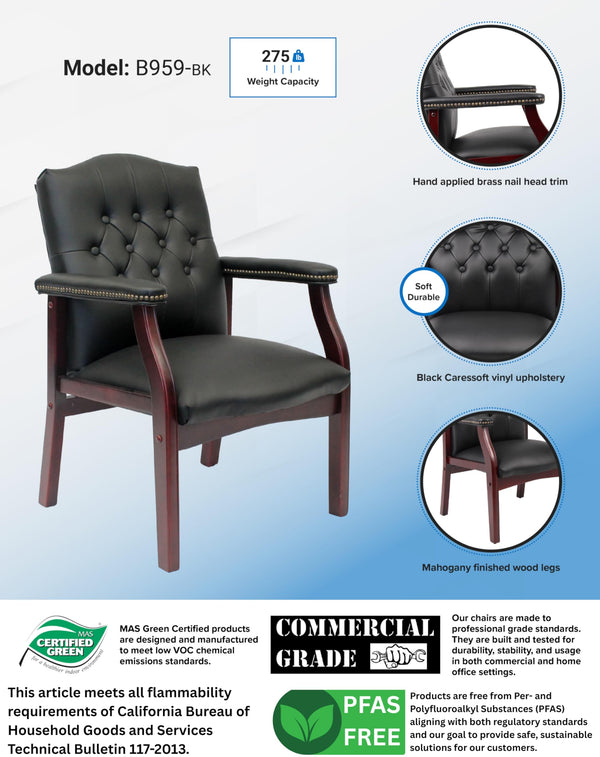 Traditional Vinyl Guest Chair with Mahogany Wood Base