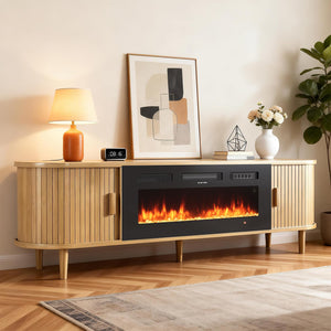 70" Fluted Fireplace TV Stand – Mid Century Modern, Oak & Walnut
