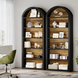 6-Tier Arched Bookcase with Storage Shelves