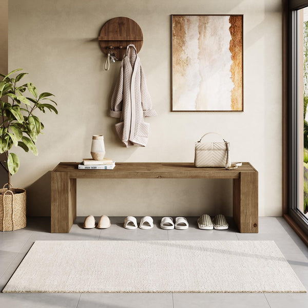 59-Inch Solid Wood Farmhouse Entryway Bench with Open Shelf