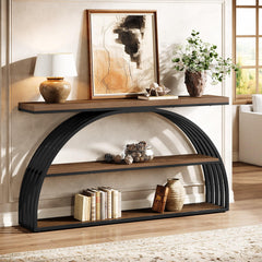63-Inch Arched Console Table with 3-Tier Shelves