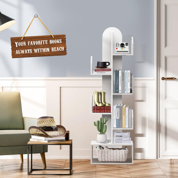 5-Tier Cactus Tree Bookshelf, 50" Tall Wood Storage Rack