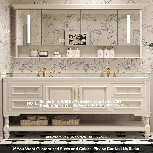 Bathroom Vanity with Sink, Smart Mirror & Open Shelves