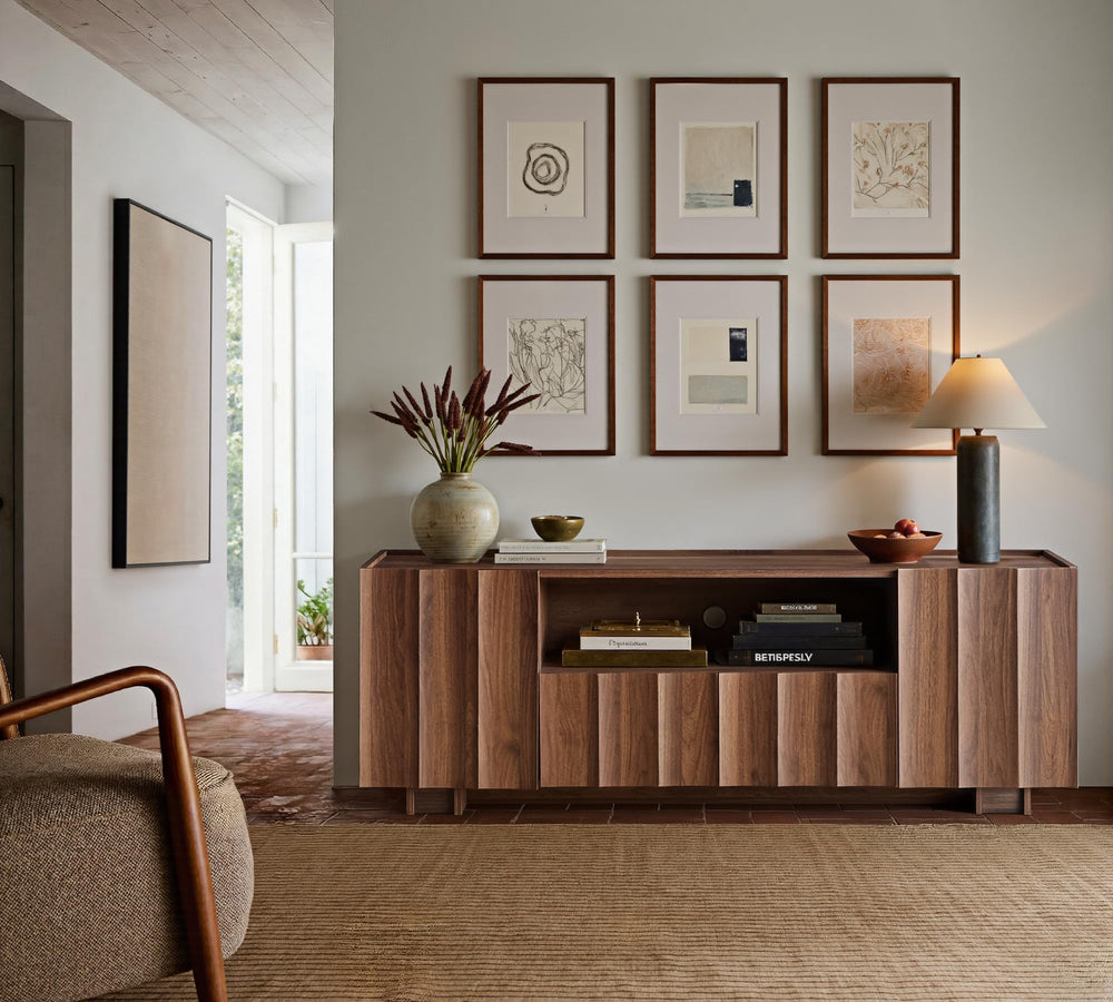 61" Mid-Century Modern TV Stand – Walnut Media Console with Wave Design