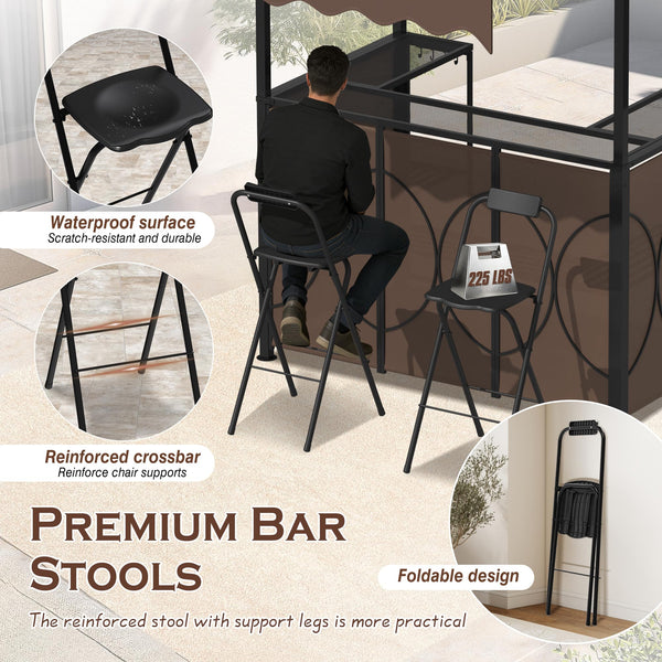 3-Piece Outdoor Patio Bar Set with Canopy & Foldable Stools