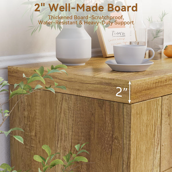 70-Inch Farmhouse TV Stand with Power Outlets & Storage Cabinets