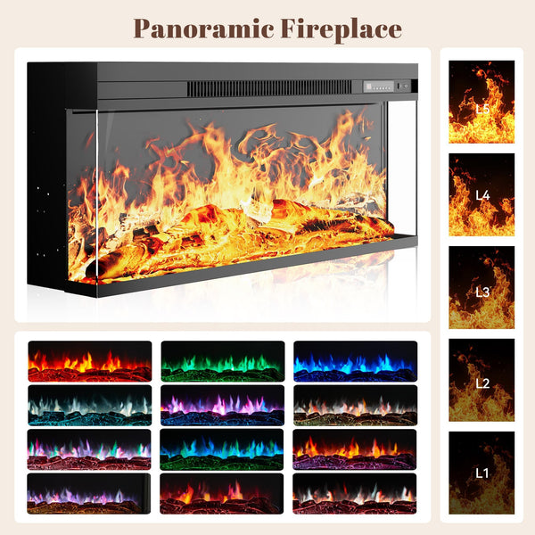 97" Fireplace TV Stand with 36" 3-Sided Glass Electric Fireplace