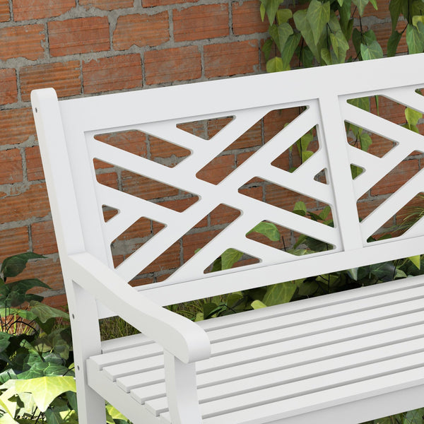 Outdoor Wood Patio Bench – 2-Person Slatted Poplar Seat with Armrests