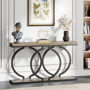 55-Inch Industrial Console Table with Geometric Metal Frame