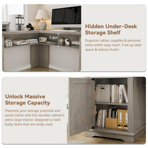 L-Shaped Farmhouse Executive Desk with Drawers & Charging Station