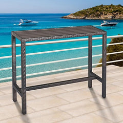 Outdoor Wicker Bar Table – Counter Height Pub Table with Poly Lumber Top