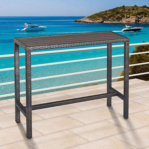 Outdoor Wicker Bar Table – Counter Height Pub Table with Poly Lumber Top