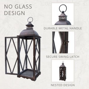 Farmhouse Outdoor Lanterns Set of 2 – Rustic Candle Holder Decor for Patio, Porch & Garden