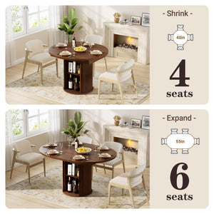 Expandable Round Oval Dining Table 40–55 Inch with Storage