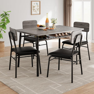5-Piece Dining Table Set with Storage Rack & Upholstered Chairs