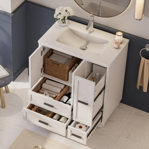 29.5" Bathroom Vanity with Sink, Hair Tool Drawer, 4 Drawers & 2 Doors – White