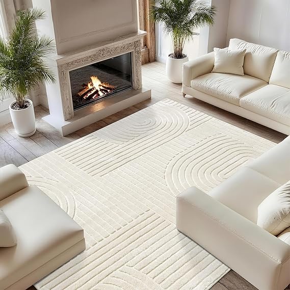 Soft High-Low Pile Area Rug – Washable, Non-Slip Indoor Rug for Living Room, Bedroom & Kids Room