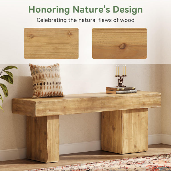 Solid Wood Farmhouse Entryway Bench 47"