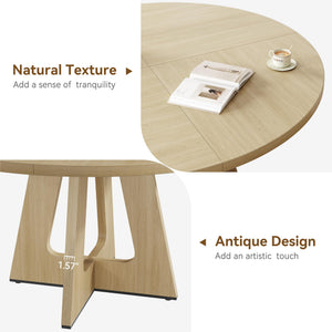 47-Inch Round Farmhouse Dining Table with Wooden Top & Pedestal Base