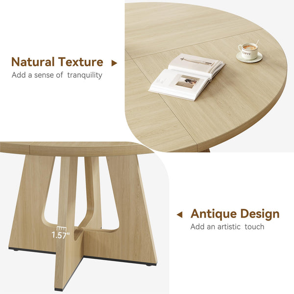 47-Inch Round Farmhouse Dining Table with Wooden Top & Pedestal Base