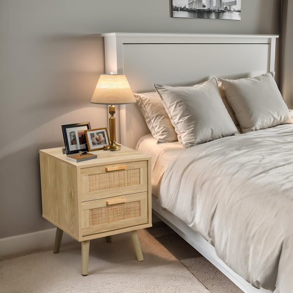 Rattan Nightstand with 2 Drawers