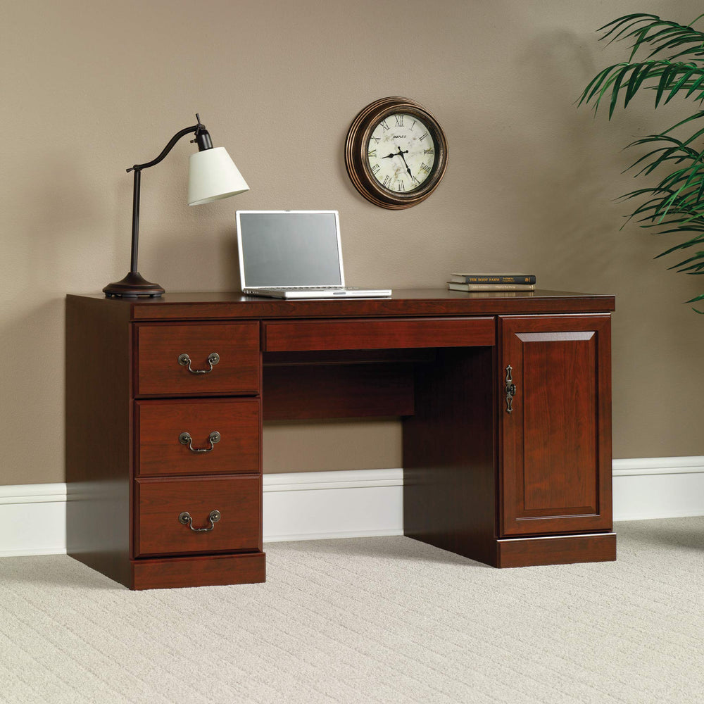 Computer Credenza Desk with Storage Drawers & Keyboard Tray