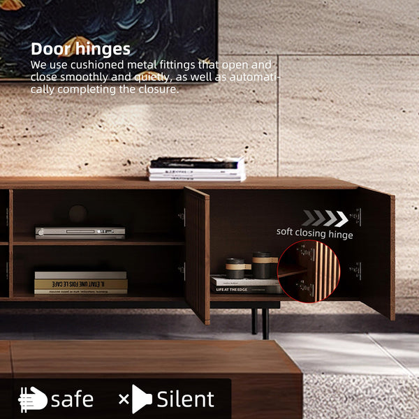 Mid-Century Modern TV Stand with 4 Doors & Cable Management