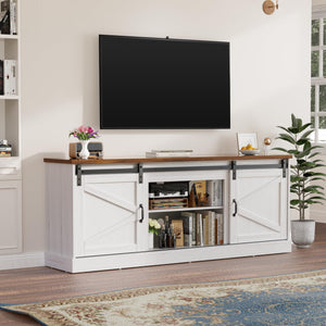 Farmhouse TV Stand with Barn Door 54 Inch Entertainment Center