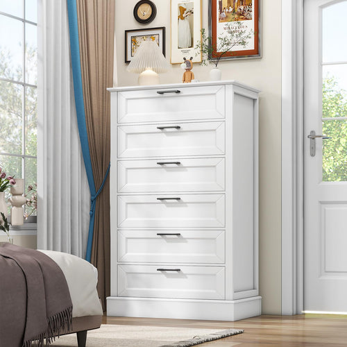 White 6-Drawer Tall Dresser – Modern Farmhouse Chest of Drawers