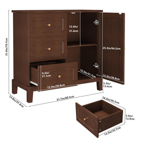 Accent Cabinet with 3 Drawers and Door – Wooden Sideboard with Shelves