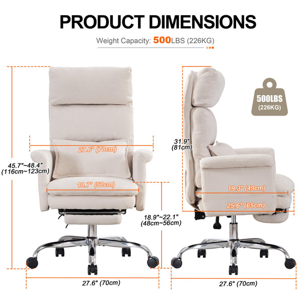 Okeysen Office Chair with Flip Armrests, Big and Tall Office Chair with Foot Rest, Wide Reclining Desk Chair for Cross Legged Sitting & Pets, Executive Ergonomic Computer Gaming Chair with Pillow