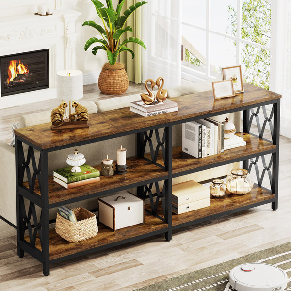 71" 3-Tier Console Sofa Table with Storage Shelves