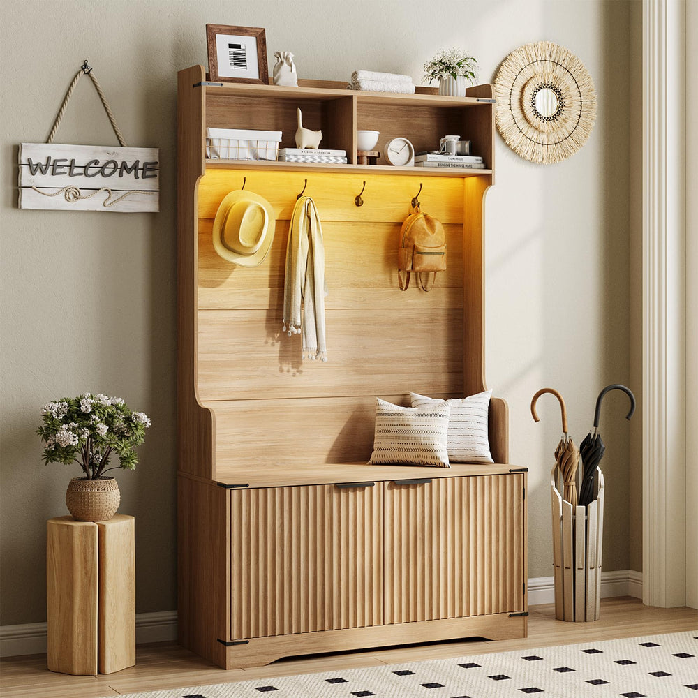 Farmhouse Hall Tree with Bench & Shoe Storage