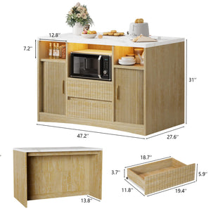Rolling Kitchen Island with Storage, Power Outlet & LED Light