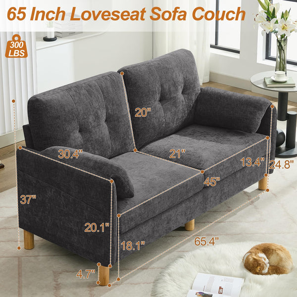 Chenille Loveseat Sofa with Storage Pockets