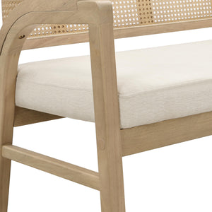 Upholstered Loveseat Sofa with Cane Backrest & Rubberwood Frame