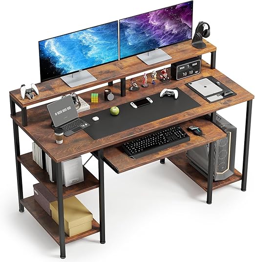 48-Inch Computer Desk with Keyboard Tray, Monitor Stand & Storage Shelves