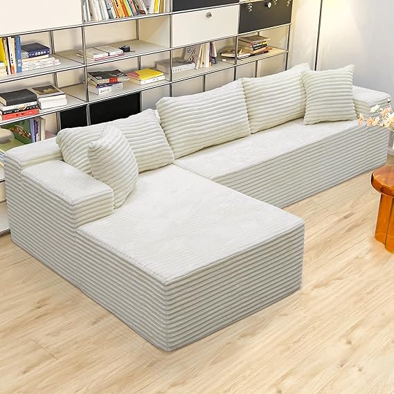 104" L-Shape Sectional Sofa with Chaise – Corduroy, No Assembly