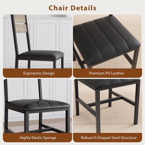 5-Piece Extendable Dining Table Set with PU Leather Chairs & Storage Rack