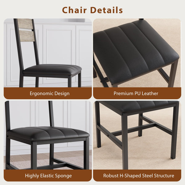 5-Piece Extendable Dining Table Set with PU Leather Chairs & Storage Rack